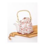 MUKKO HOME Hasır Saplı Porselen Demlik Çiçek Desenli, 900ml Çay , Kahve , Bitki çayı Sunum FAN21