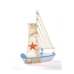 MUKKO HOME Marin Tekne Deniz Kabuklarıyla Süslenmiş Ahşap Yelkenli Biblo Ofis dekorasyon Tekne 22,5cm x 15cm