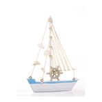 Mukko Home Marin Tekne Deniz Kabuklarıyla Süslenmiş Ahşap Yelkenli Biblo Ofis Dekorasyon Tekne 22,5Cm X 15Cm,Mavi Dümen,22 X 15