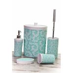 Mukko Home Polyester 5 Parça Banyo Seti Yaprak Turkuaz Bat042,Turkuaz