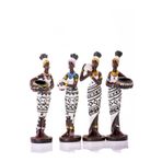 Mukko Home Siyah Beyaz Küp Taşıyan 4'Lü Afrikalı Kadın Biblo Seti - Polyester Dekoratif Figür (15X4 Cm),Beyaz & Siyah,15 X 15
