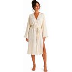 Mulberry Natural Touch Müslin Kimono Bornoz – Püskül Detaylı Yırtmaçlı Spa & Plaj Kimonosu - L - XL - Bej