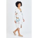 Mulberry Samira Bambu Baskılı Organik Kadın Bornoz - 2XL