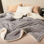 Mulberry Sherpa Polar Battaniye Çift Taraflı Çift Kişilik 220X240 cm - 220 x 240 cm - Açık Gri