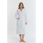 Mulberry Triga Kapüşonlu Kadın Bornozu %100 Pamuk - 3XL - Beyaz