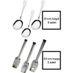 Multiamo 6lı Çelik Servis Maşa Seti / 3 Adet Servis Kaşığı 3 Adet Pasta-Makarna-Salata Maşası - Gri
