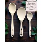 Multiamo İvory Sert Uçlu Isıya Dayanıklı Silikon Uzun Kısa Derin Kaşık 28 Cm-20 Cm/jumbo Pilav Kaşığı 24 cm - Krem