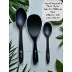 Multiamo İvory Sert Uçlu Isıya Dayanıklı Silikon Uzun Kısa Derin Kaşık 28 Cm-20 Cm/jumbo Pilav Kaşığı 24 cm - Siyah