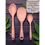 Multiamo İvory Sert Uçlu Isıya Dayanıklı Silikon Uzun Kısa Derin Kaşık 28 Cm-20 Cm/jumbo Pilav Kaşığı 24 cm - Somon