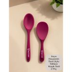 Multiamo Sert Uçlu Isıya Dayanıklı Yanmaz Yapışmaz Silikon Uzun Kaşık 28 cm + Kısa Kaşık 22 cm 2 Adet - Fuşya