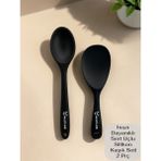 Multiamo Sert Uçlu Isıya Dayanıklı Yanmaz Yapışmaz Silikon Uzun Kaşık 28 cm Kısa Kaşık 22 cm / 2 Adet - Siyah