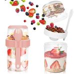 MultiOutools Gecelik Yulaf Kapları, Kapaklı 2'li Paket 825 ml Kahvaltı Bardağı, Kaşıklı Take and Go Yoğurt Kabı, Tahıl Kapları Seyahat, Spor Salonu, Ofis için Parfe Konteynerleri