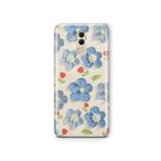 Multitronic Huawei Mate 20 Lite ile Uyumlu Mavi Yağlı Boya Çiçek Desenli Şeffaf Telefon Kılıfı