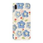 Multitronic Huawei P20 Lite ile Uyumlu Mavi Yağlı Boya Çiçek Desenli Şeffaf Telefon Kılıfı