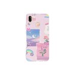 Multitronic Huawei P20 Lite ile Uyumlu Pastel Çiçekli Ay ve Gökkuşağı Desenli Şeffaf Telefon Kılıfı