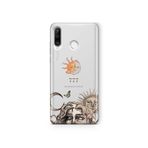 Multitronic Huawei P30 Lite ile Uyumlu Güneş ve Ay 777 Desenli Şeffaf Telefon Kılıfı