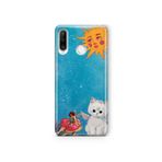 Multitronic Huawei P30 Lite ile Uyumlu Güneşli Peri ve Melek Kedi Desenli Şeffaf Telefon Kılıfı