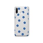 Multitronic Huawei P30 Lite ile Uyumlu Mavi Çiçek Desenli Şeffaf Telefon Kılıfı