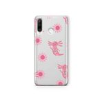 Multitronic Huawei P30 Lite ile Uyumlu Pembe Aksolotl Desenli Şeffaf Telefon Kılıfı