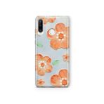 Multitronic Huawei P30 Lite ile Uyumlu Turuncu Çiçek Yağlıboya Desenli Şeffaf Telefon Kılıfı