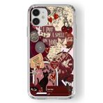 Multitronic iPhone 11 Uyumlu Dark Red Kolaj Tasarım Baskılı Şeffaf Kılıf