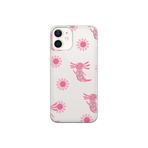 Multitronic iPhone 12 Mini ile Uyumlu Pembe Aksolotl Desenli Şeffaf Telefon Kılıfı