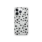 Multitronic iPhone 15 Pro ile Uyumlu Siyah Çiçek Desenli Şeffaf Telefon Kılıfı