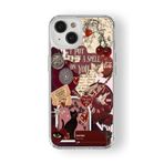 Multitronic iPhone 15 Uyumlu Dark Red Kolaj Tasarım Baskılı Şeffaf Kılıf