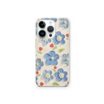 Multitronic iPhone 16 Pro Max ile Uyumlu Mavi Yağlı Boya Çiçek Desenli Şeffaf Telefon Kılıfı