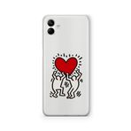 Multitronic Samsung Galaxy A04 ile Uyumlu Keith Haring Kalp Tasarım Baskılı Şeffaf Kılıf