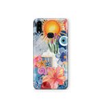 Multitronic Samsung Galaxy A10s ile Uyumlu Güneş Çiçekleri ve Nazar Boncuğu Desenli Şeffaf Telefon Kılıfı