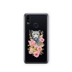 Multitronic Samsung Galaxy A10s ile Uyumlu Leopar ve Pembe Gül Desenli Şeffaf Telefon Kılıfı