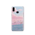 Multitronic Samsung Galaxy A10s ile Uyumlu Pembe Gökyüzü ve Kuğu Desenli Şeffaf Telefon Kılıfı