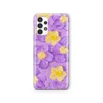 Multitronic Samsung Galaxy A32 ile Uyumlu Mor Sarı Çiçek Desenli Şeffaf Telefon Kılıfı