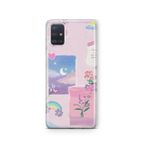 Multitronic Samsung Galaxy A71 ile Uyumlu Pastel Çiçekli Ay ve Gökkuşağı Desenli Şeffaf Telefon Kılıfı