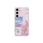 Multitronic Samsung Galaxy M34 5G ile Uyumlu Pastel Çiçekli Ay ve Gökkuşağı Desenli Şeffaf Telefon Kılıfı