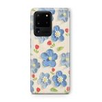 Multitronic Samsung Galaxy S20 Ultra ile Uyumlu Mavi Yağlı Boya Çiçek Desenli Şeffaf Telefon Kılıfı
