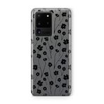 Multitronic Samsung Galaxy S20 Ultra ile Uyumlu Siyah Çiçek Desenli Şeffaf Telefon Kılıfı