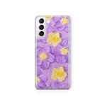 Multitronic Samsung Galaxy S21 ile Uyumlu Mor Sarı Çiçek Desenli Şeffaf Telefon Kılıfı