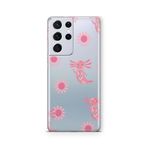 Multitronic Samsung Galaxy S21 Ultra ile Uyumlu Pembe Aksolotl Desenli Şeffaf Telefon Kılıfı