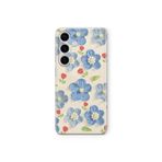 Multitronic Samsung Galaxy S23 ile Uyumlu Mavi Yağlı Boya Çiçek Desenli Şeffaf Telefon Kılıfı