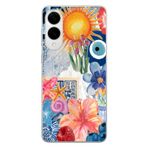Multitronic Samsung Galaxy S25 Edge ile Uyumlu, Güneş Çiçekleri ve Nazar Boncuğu Desenli, Şeffaf Telefon Kılıfı