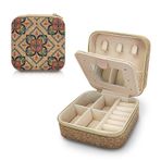MultiValue Seyahat takı saklama, vintage kare deri takı kutusu, aynalı taşınabilir, küçük takı düzenleyici, küpeler, kolyeler, bilezikler, yüzükler için (A)
