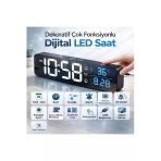 Multizone Hd Led Aynalı Duvar Masa Saati Dijital Usb Şarjlı Tarih Sıcaklık Çift Alarm Çok Fonksiyon