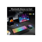 MultiZone RGB Renkli Aydınlatmalı Kablosuz Bluetooth Mouse Klavye Seti Slim Tablet Telefon Uyumlu