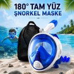 Multizone Tam Yüz Şnorkel Maske 180° Panoramik Deniz Gözlüğü S-M, L-Xl Beden Dry Top Anti Fog Şnorkel Seti - S - M - Mavi