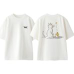 Mum ve Kedi Tasarım Sırt Baskılı Pamuk Beyaz Oversize T-Shirt