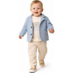 Mumbino Erkek Çocuk 3'lü Ceketli Takım / Ceket- T-Shirt - Pantolon 3 Parça Takım 06-24 Ay - 18 Ay - Açık Mavi - Bej