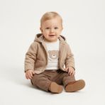 Mumbino Erkek Çocuk 3'lü Ceketli Takım / Ceket- T-Shirt - Pantolon 3 Parça Takım 06-24 Ay - 18 Ay - Bej - Kahverengi