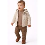 Mumbino Erkek Çocuk 3'lü Ceketli Takım / Ceket- T-Shirt - Pantolon 3 Parça Takım 06-24 Ay - 6 Ay - Bej - Kahverengi
